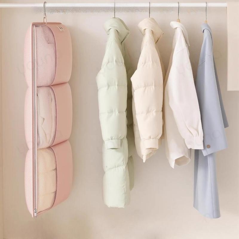 1Pc Special Hanging Compression Storage Bag For Down Jackets, Wall-Mounted Mesh Bag With Metal Hook For Home Wardrobe, Hanging Bag For Large Garments