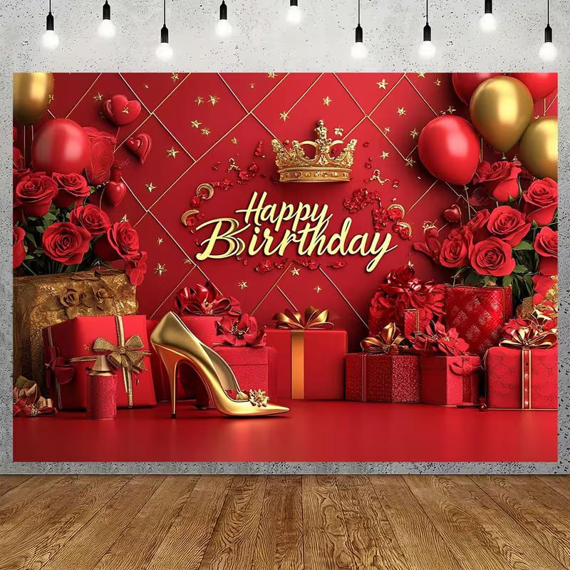 

Red Gold High Heels Birthday Backdrop for Women s Party Celebration 47.2x31.5inch/120*80cm