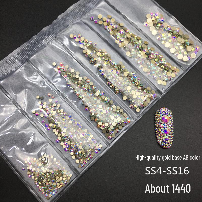 6-Grid Flat-Back Nail Art Rhinestone Set (1440pcs) - Mixed AB & Clear Glass Rhinestones Nail Decorations
