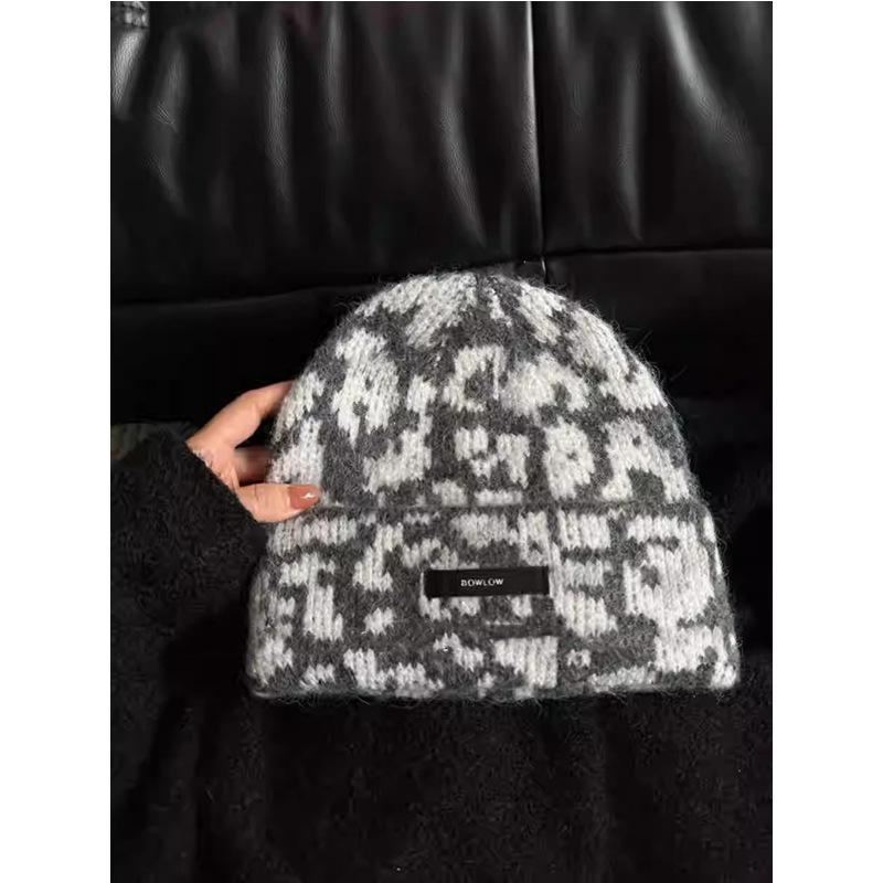 Korean Leopard Print Wool Knitted Toe Cap for Men and Women In Autumn and Winter Versatile Face-showing Small Warm Woolen Hat  Cold Hat