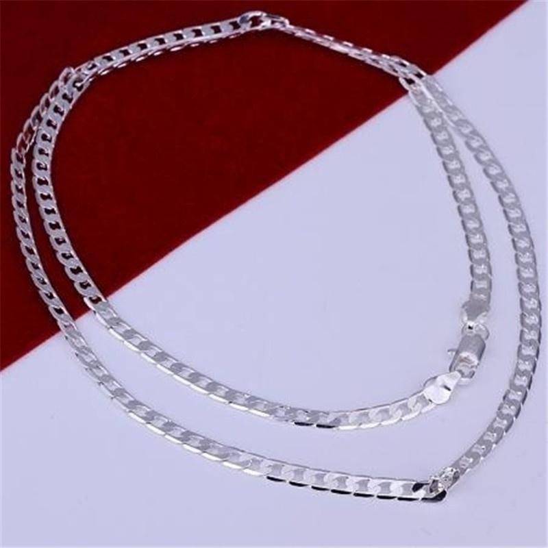 Wholesale 925 Sterling Silver Men Flat Sideways Chain Necklace 4MM 16"-30"