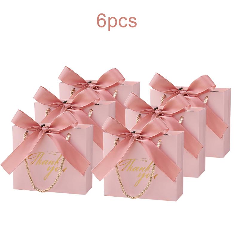 

6~24 шт. Коробка конфет с лентами, бумажная сумочка, розовый праздничный подарочный пакет, свадебная коробка для подарков на день рождения, благодарственные подарки TMZ 14x12x6cm