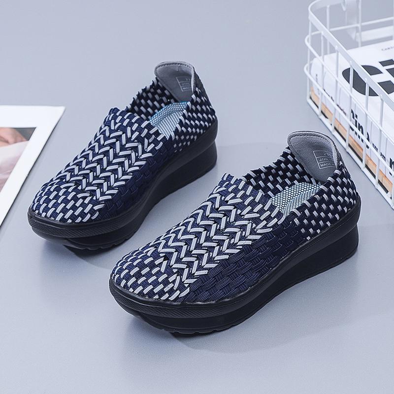 Lady Summer Breathable Slip on Beach Shoes Women Casual Platform Elevator Braided Blue White Sneakers Plus Size
