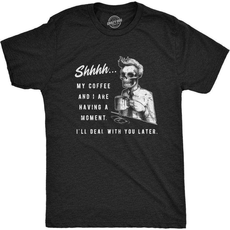 Crazy Dog Tshirts Mens My Coffee and I are Having A Moment Tshirt Funny Skeleton Halloween Graphic Tee XXXXXL чёрный