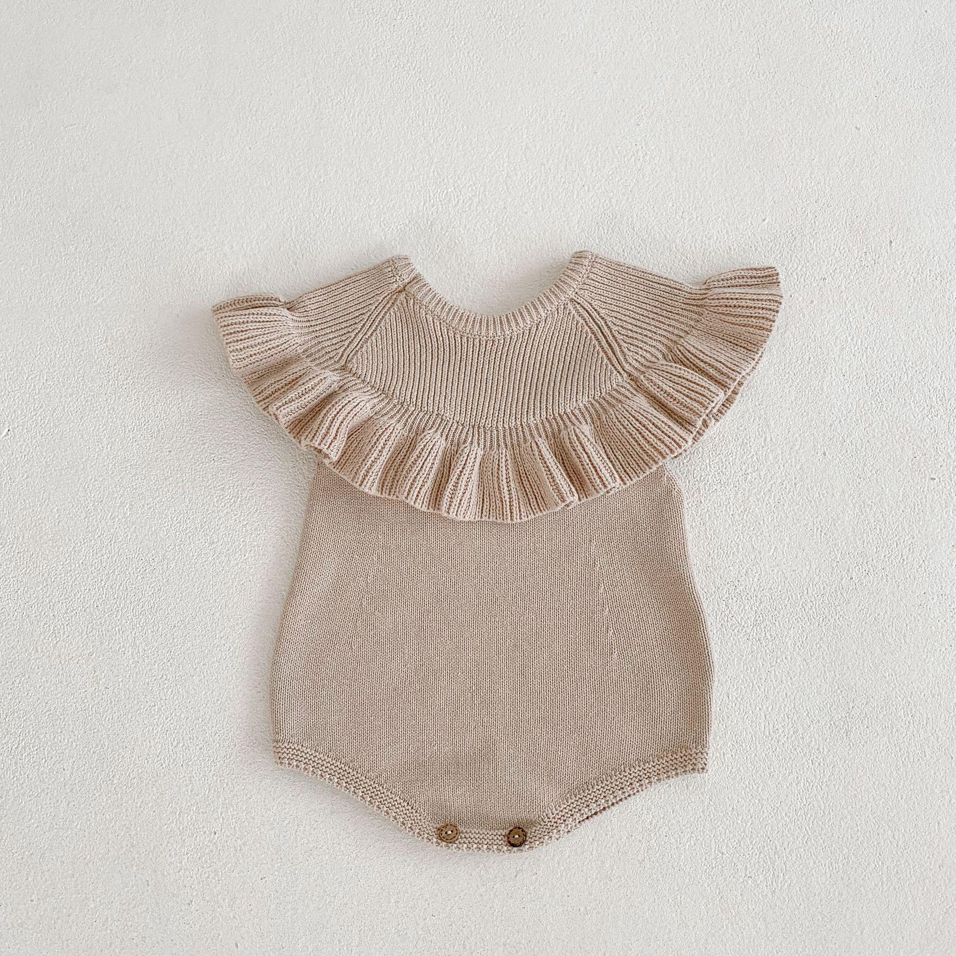 

2024 Осень для младенцев и девочек, вязаный комбинезон без рукавов с оборкой и шапочкой 100 CM