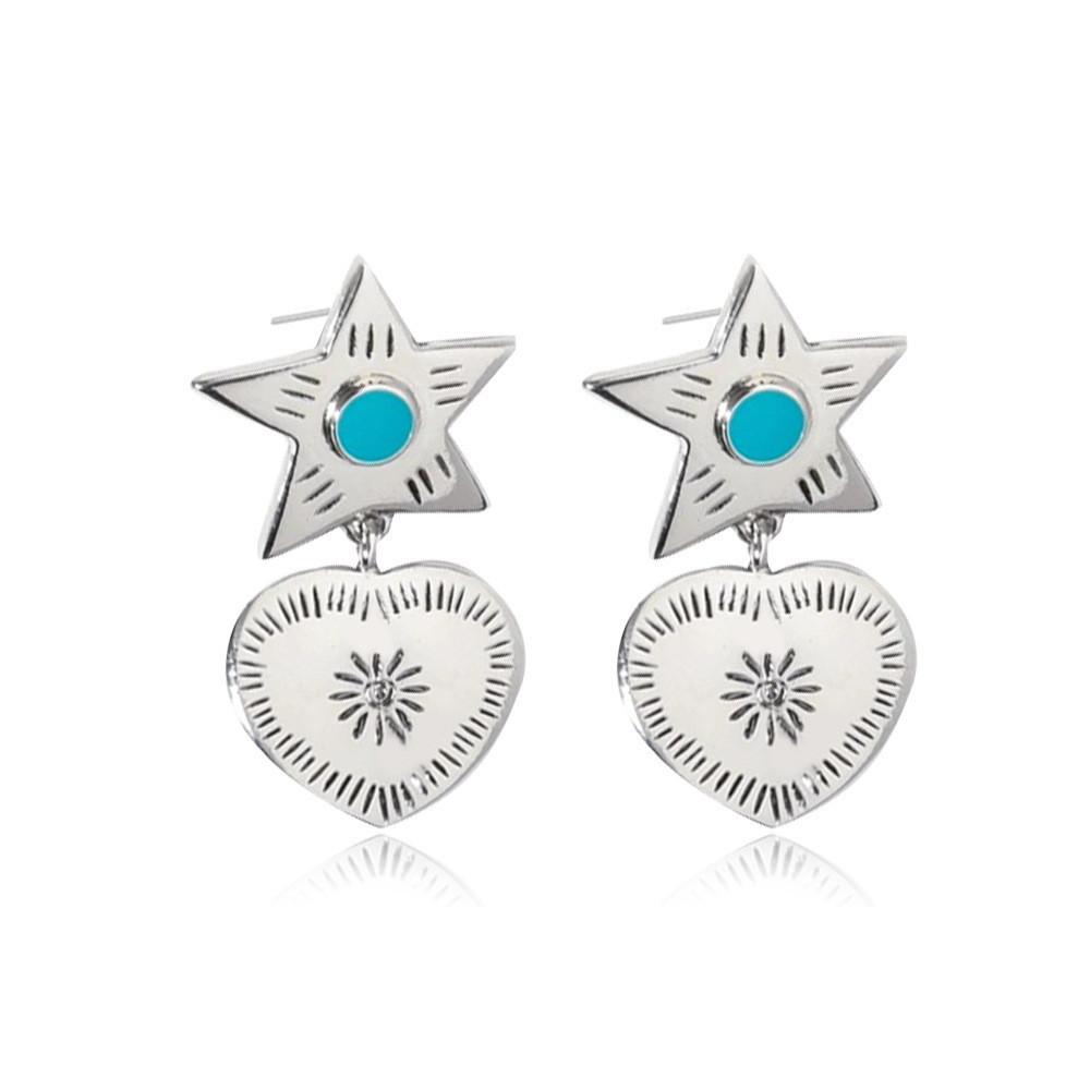 Retro Metal Star Heart Dangle Earrings Elegant Alloy Unisex Jewelry