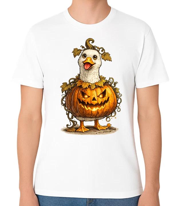 Cute Goose Pumpkin Halloween Unisex T-Shirt Fall Animal Costume Art Tee XL