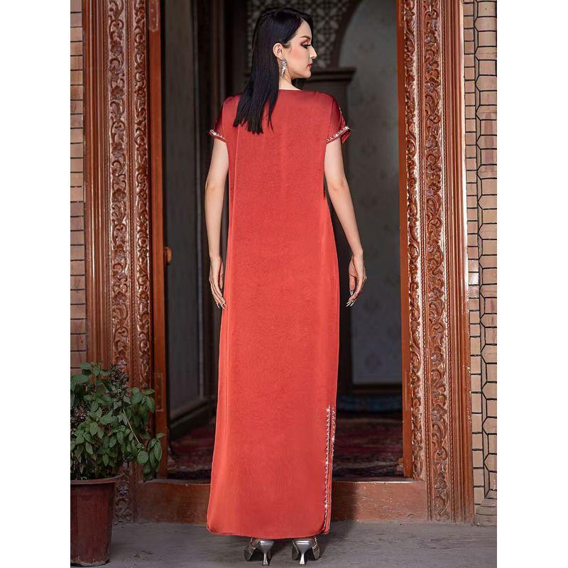 Middle East New Arrival Fashion Acetic Acid Surface Embossed Handmade Rhinestone Dress Handmade Beaded Dress