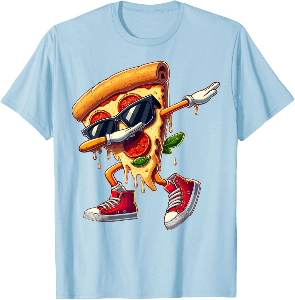 Dabbing Pizza Slice Dancing Foodie Graphic Tee Cool Casual Cotton Short Sleeve T-Shirt for Men