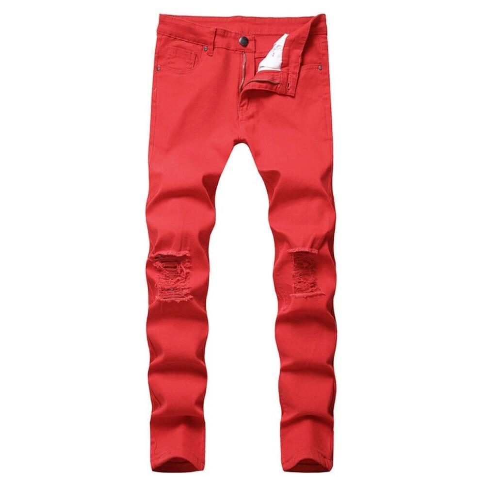 Pantaloni in denim con foro strappato Jeans da motociclista effetto consumato tinta unita Pantaloni lunghi skinny