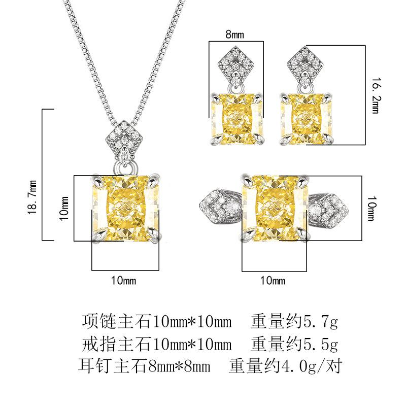 Jewelry Set Square High Carbon Yellow Women's Earrings Rings Necklaces Niche High-end Versatile