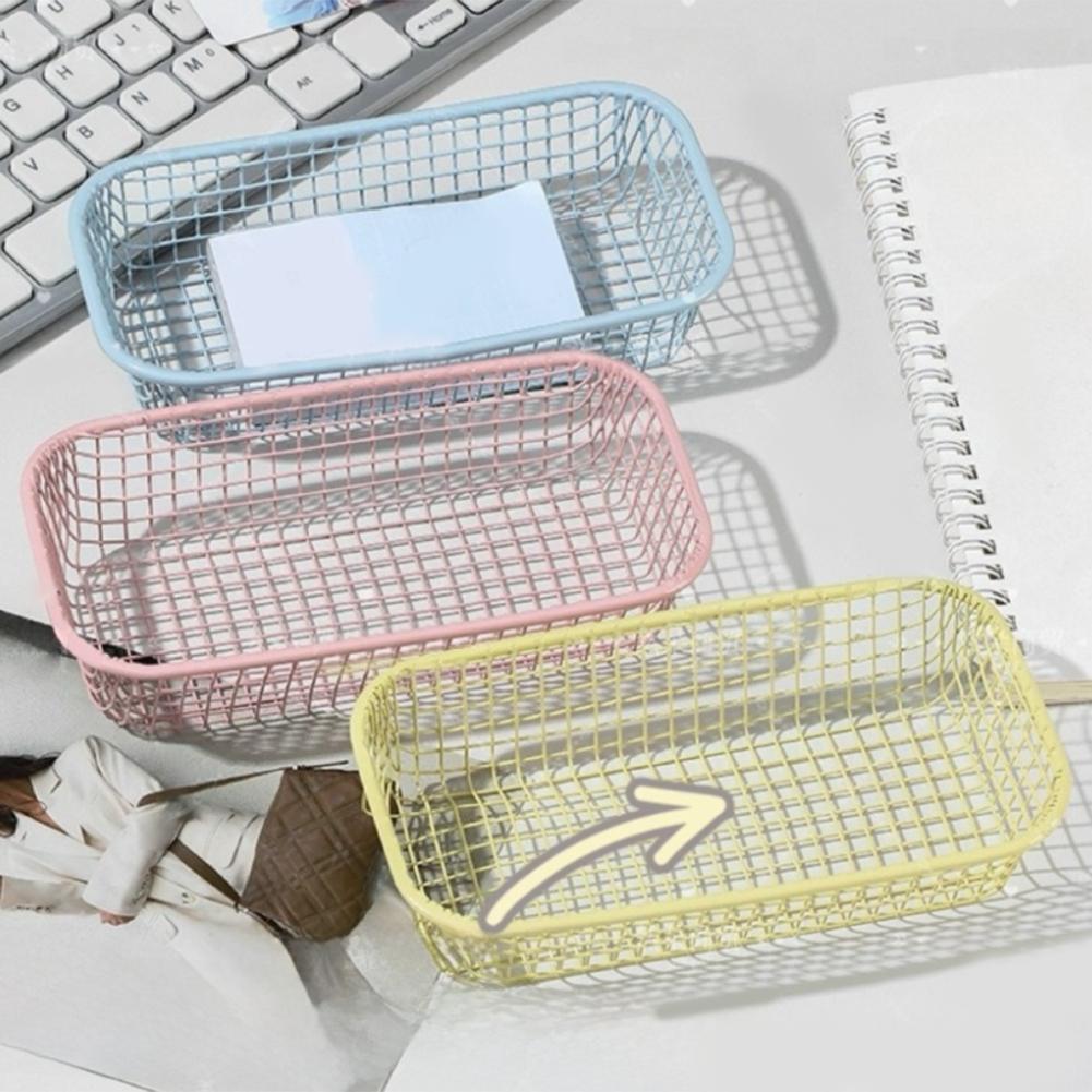 3 Farben Ordnungs-Aufbewahrungskörbe Eisen Schreibtisch Kleinteile Draht Aufbewahrungskorb Student Für Zuhause Büro Schreibwaren Make-up Aufbewahrungsbox