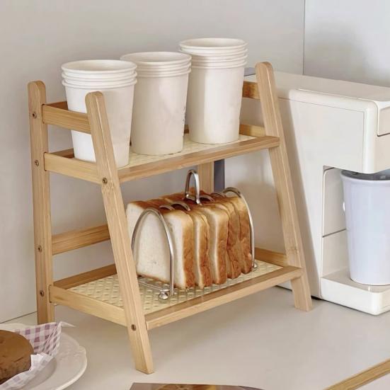 2 Katlı Depolama Rafı Rustik Ahşap Masaüstü Standı Teşhir Rafı Trapez Şeklinde Depolama Düzenleyici Ev Ofis Masası Mutfak Tezgahı için