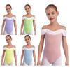 Costume de Performance Ballet Gymnastique Fille Dos Papillon Maille Froncée au Col Bretelles Fines Leotard de Danse