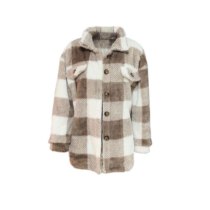 Dame Vintage Casual rutenettprint Høst Vinter Langermet POLO Hals Jakker & Kåper