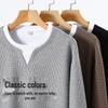 JEANSWEST LIFE Men's Waffle Faux Two-Piece Long Sleeve T-Shirt
