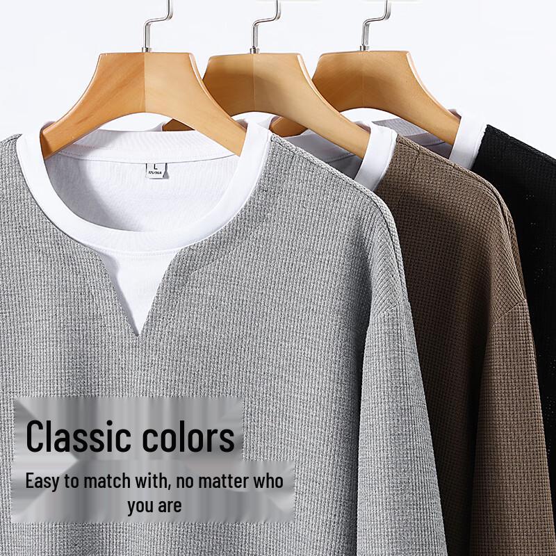 JEANSWEST LIFE Men's Waffle Faux Two-Piece Long Sleeve T-Shirt