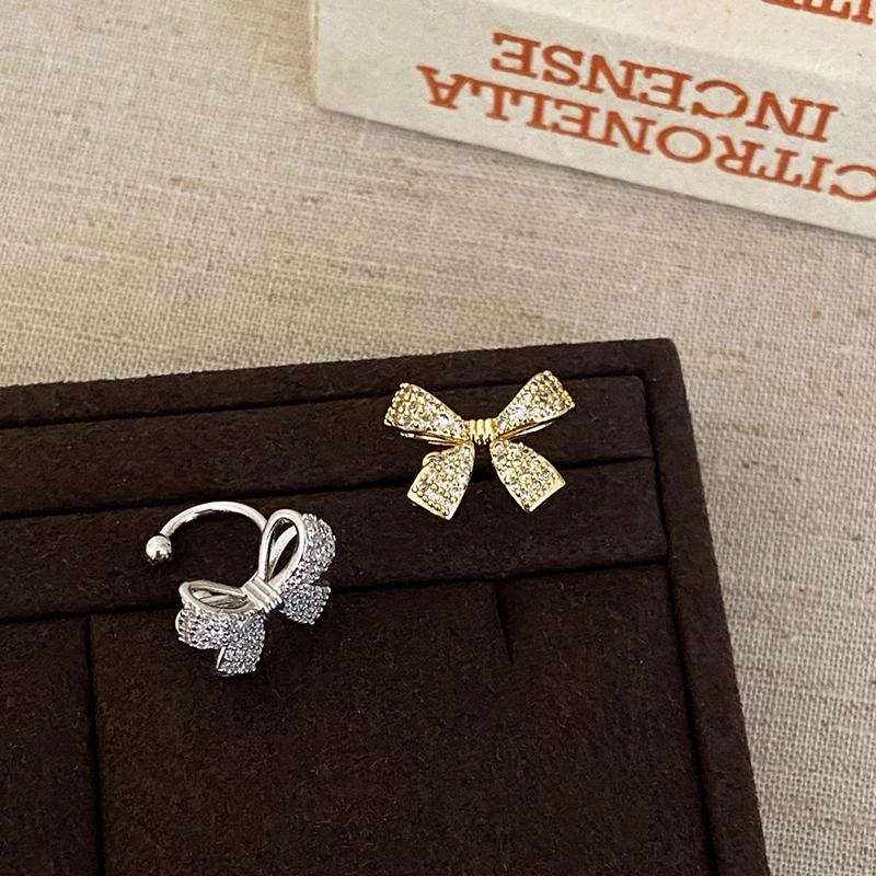 1Pc Shiny Rhinestone Bowknot Ear Clip Earrings for Women Exquisite Full Crystal Inlay Zircon Bow Non Piercing Ear Cuff Jewelry