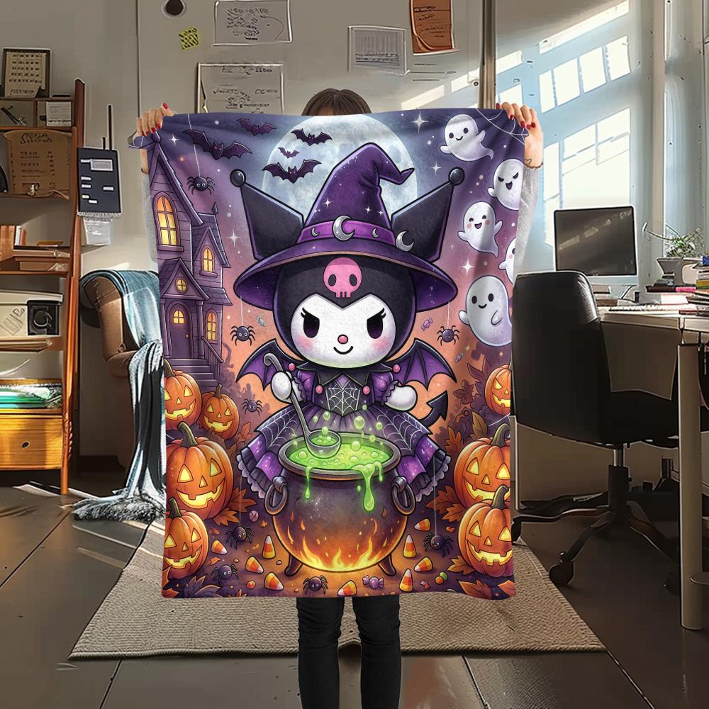 1PC Kuromi Print Flannel Blanket, High quality All Seasons, Home Decor, Warmth and Comfort, Perfect for Christmas Gifts
