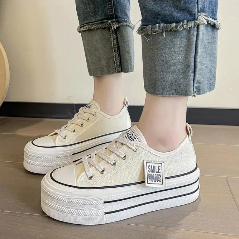 Fashion Summer New Thick Soles Increase Slippers Trend All Lazy People A Slip-on Half Drag Fashion Casual Canvas Shoe Women Plus Size 40