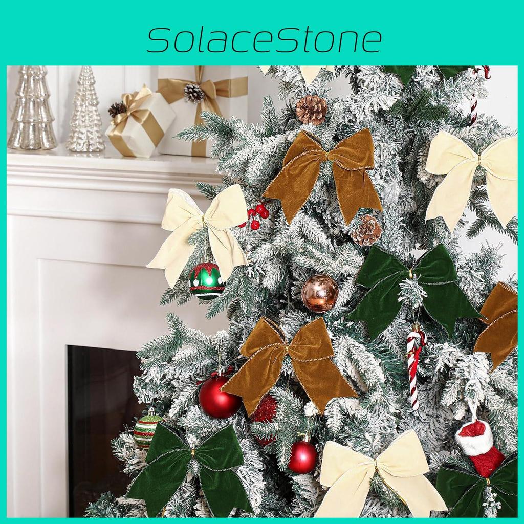 Plush Christmas Tree Bow Decor With Solid Color Design For Holiday Pack 12 Of