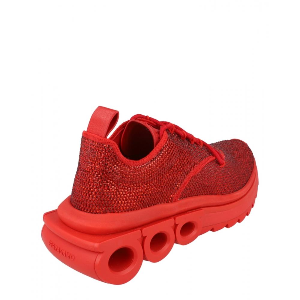 Salvatore Ferragamo Nima Strass Crystal Embellished Sneakers Red
