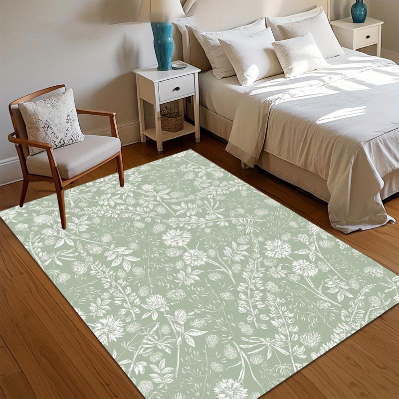 Tappeto Botanico Verde Salvia per Soggiorno Camera da Letto Ispirato alla Natura Eco-Friendly Decorazione per la Casa Morbido Antiscivolo Lavabile Tappetino per Pavimento