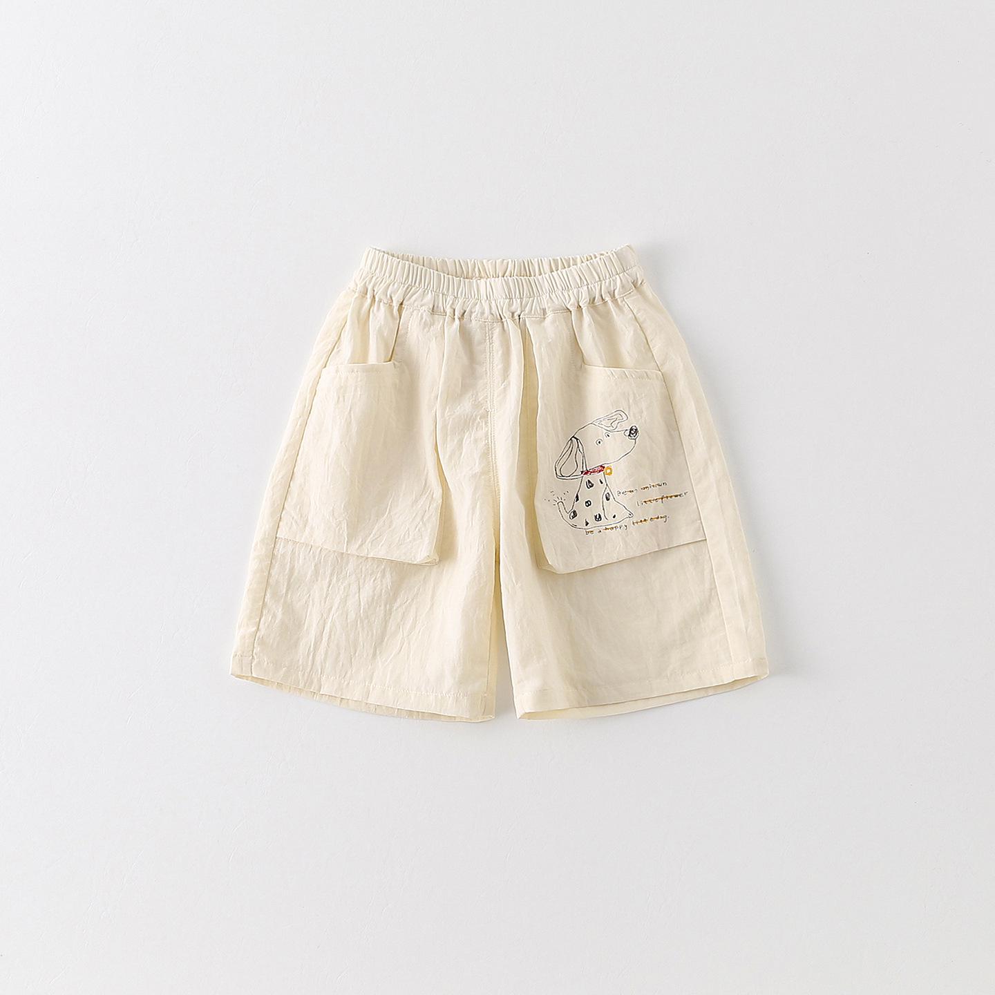 2026 Summer New Arrival Korean-Style Boys Cartoon Dog Print Pocket Pants for Infants & Toddlers - Lightweight & Breathable 80 cm