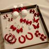 Red Long Tassel Chain Flocking Earrings NEW Bow Dangle Earrings  New Year Gift