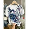 Womens V-Neck Short Sleeve Loose Fit T-Shirt With Floral Lake Scene Cartoon Bun Girl Print 2025 Casual Top