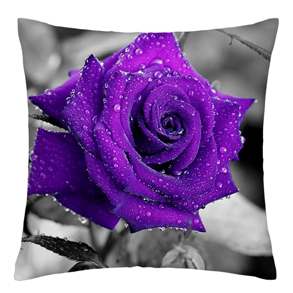 45X45cm Home Improvement Decor Pillowcase Red Rose Flower Print Polyester Sofa Cushion Cover