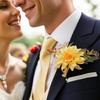 8PCS Yellow Artificial Wedding Flowers Set Bridal Bouquet Boutonnieres Corsage for Wedding Ceremony Anniversary Prom Decor