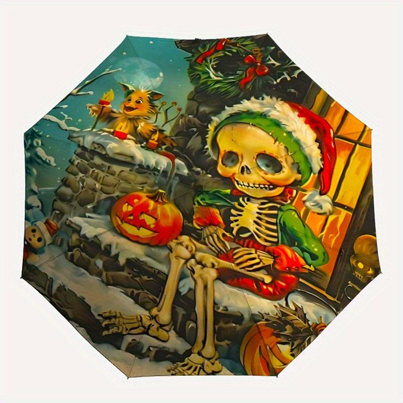 1pc Skeleton in Christmas Pattern Automatic Cartoon Umbrella is Fashionable and Good-Looking, Suitable for Travel and Daily Use.Y074