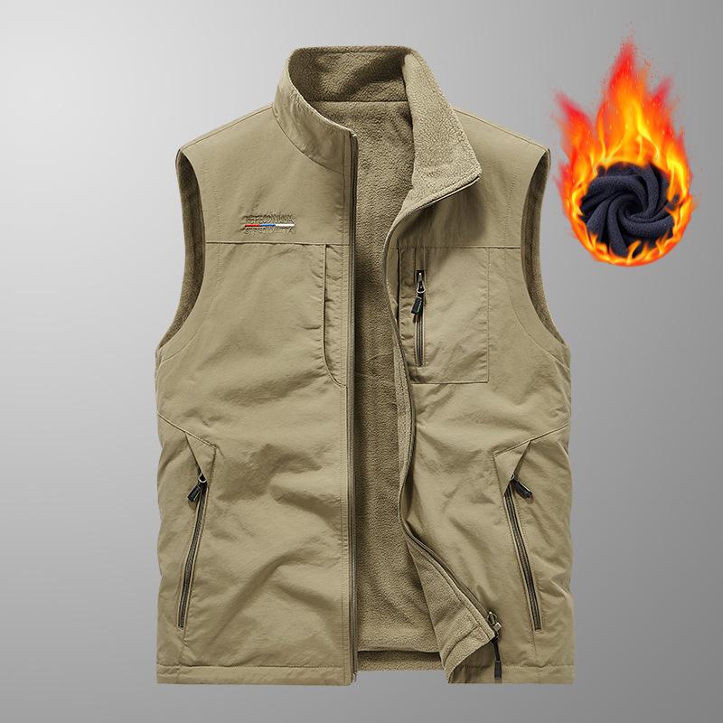 Pánská podzimní/zimní oboustranná vesta: Venkovní stojací obojek pro rybaření, fotografování a další (Model 1906)