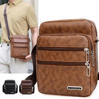 Men Shoulder Bag Waterproof Large Capacity Messenger Bag Adjustable Strap Outdoor Travel PU Leather Casual Simple All-Match Bags