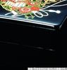 J-kitchens 3-Tiered Jubako Box, 6.5 inches, Black Flower Goshoguruma Design, 19.6cm x 19.6cm x 17.5cm, Made in Japan