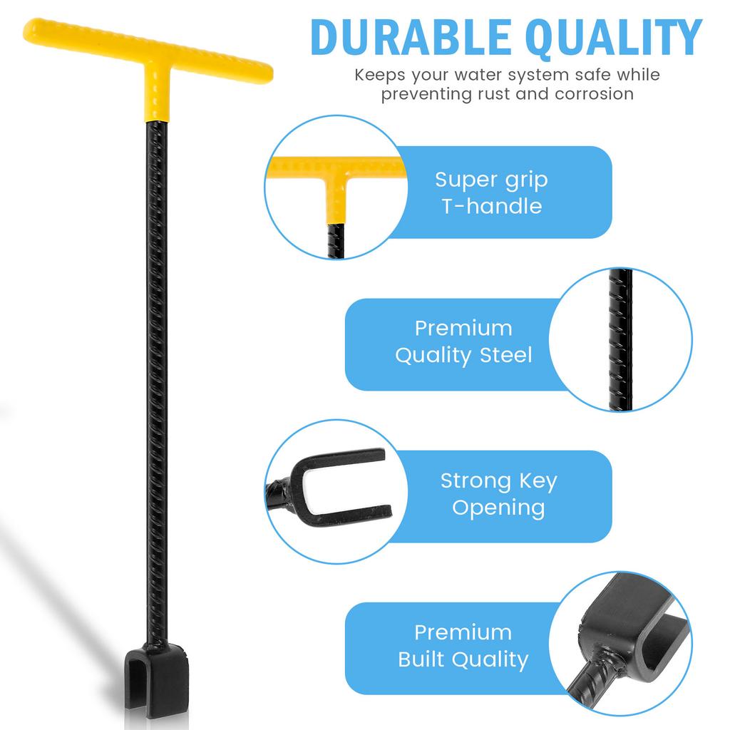 2Pcs Water Meter Key Carbon Steel Water Shut Off Tool 16inch/17inch T-Handle Water Meter Wrench for Water Gas Meter Box