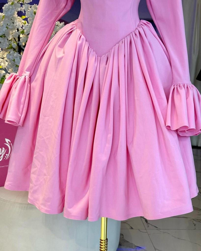 2025 Spring Elegant A-Line Dress: Women's High Waist, Long Sleeve Round Neck with Tie Detail