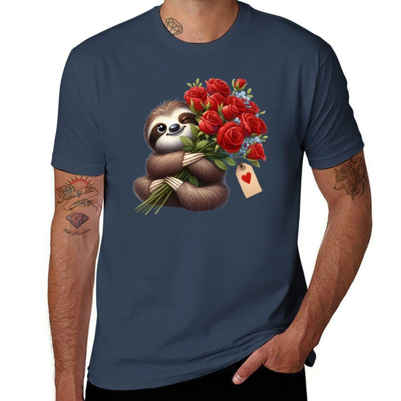 Cute Sloths loving expression TShirt Casual Everyday Short Sleeve TShirt S