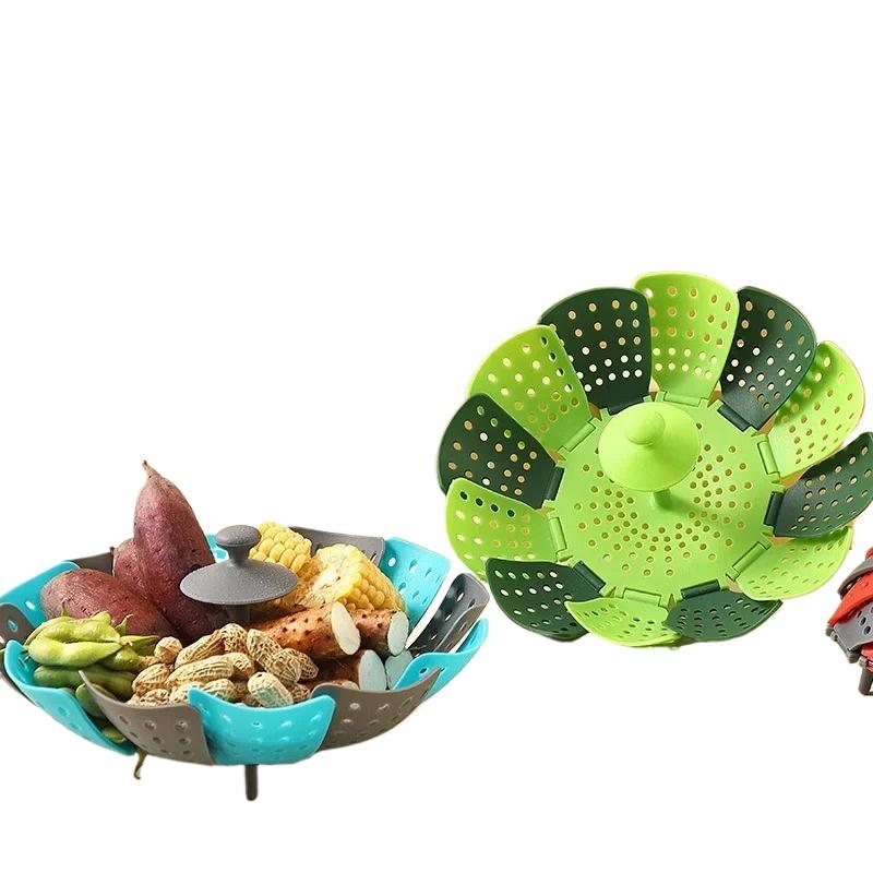 Sammenleggbar Lotus Steamer i plast Dampstativ for matvare Fruktkurver Kjøkken Oppbevaringsstativer Vegetabilsk dampkoker tallerken kokekar