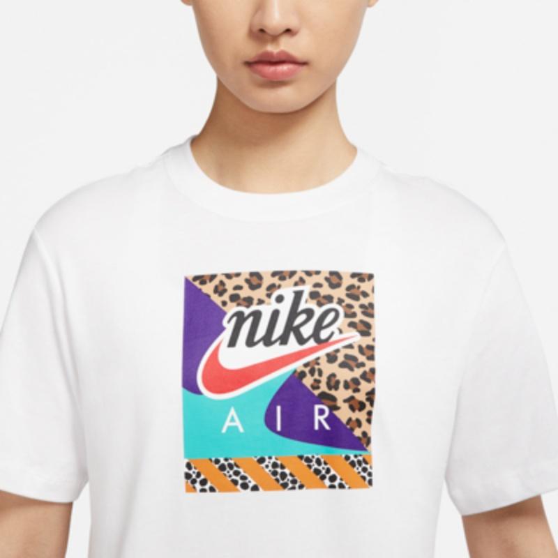 Nike Leopard Print Graphic Sports Casual Crew Neck Vintage Short Sleeve T-Shirt Women Tops White DN5883-100