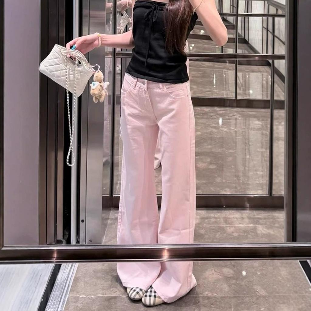 Damen Straight Leg Jeans Casual Einfarbige Baumwollmischung Hohe Taille Tägliche Streetwear Lange Hosen