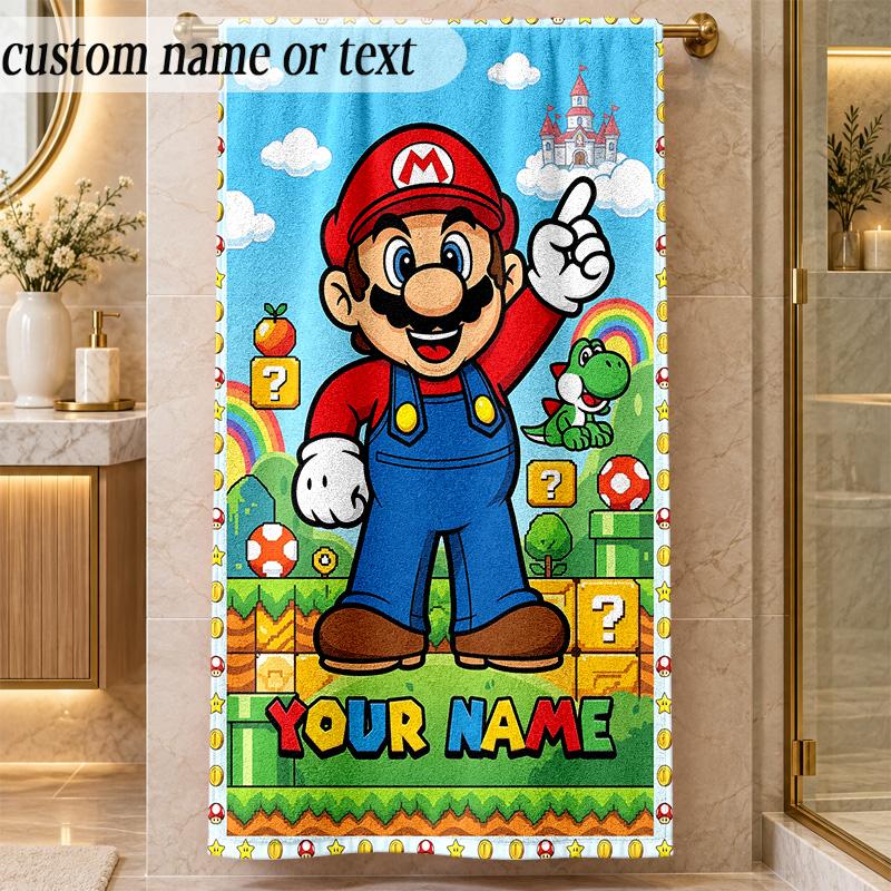 Beach TowelSuper Mario Custom Name Text Personalized Soft Towel for Beach Pool Indoor Home Decor Gift