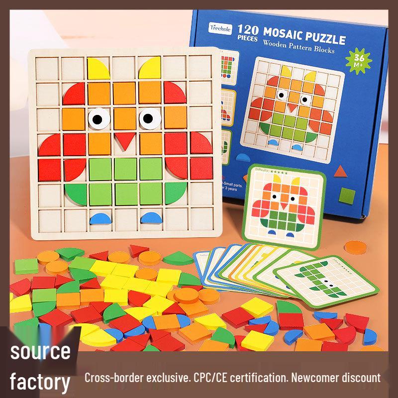 

Kids 3D Wooden Mosaic Puzzle: Color Shape Matching & Cognitive Training Toy