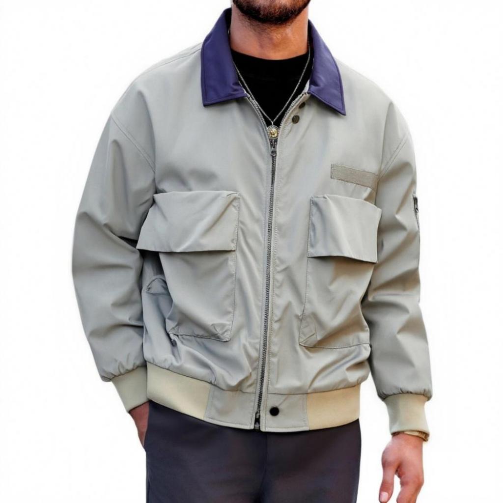 Herren Casual Retro Color-blocking Fliegerjacke, Herren Langarm Revers Mehrere Taschen Arbeitsjacke