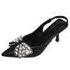 Rhinestone Beige Women's Bag Head Sandals Stiletto High Heels Bow 2025 New Elegant French Pointed Shoes