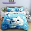 Cat with Water Ripple Pattern Pattern Bedding Quilt Set  Home Decoration  Gift (1 * duvet cover + 2 * pillowcase  without core)
