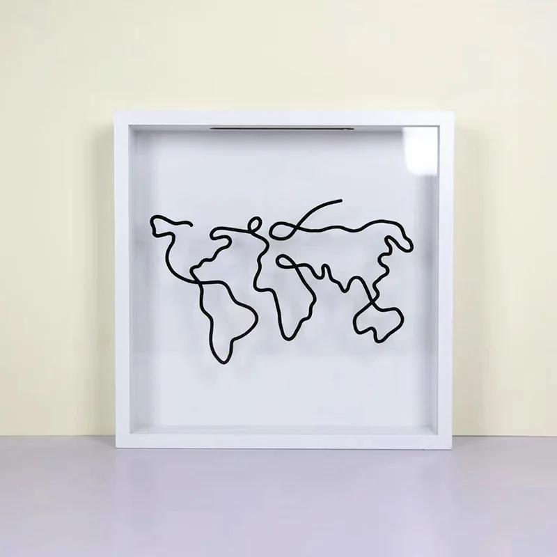 Travel Adventure Archive Box Ticket Bank Money Box Piggy Wooden Coin Saving Kids Fund Box Postcard Souvenir Wall Picture Frame