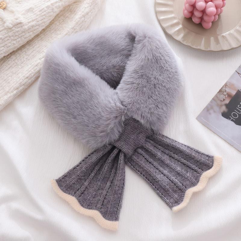 Knit Fishtail Plush Neck Warmer Women Autumn Winter Cross Faux Rabbit Fur Cute Versatile Student Premium Scarf