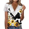 V Neck Lace Short Sleeve Print Ladies Top Summer Fashion Casual V Neck Print Short Sleeve Lace Sleeve T-Shirt Top